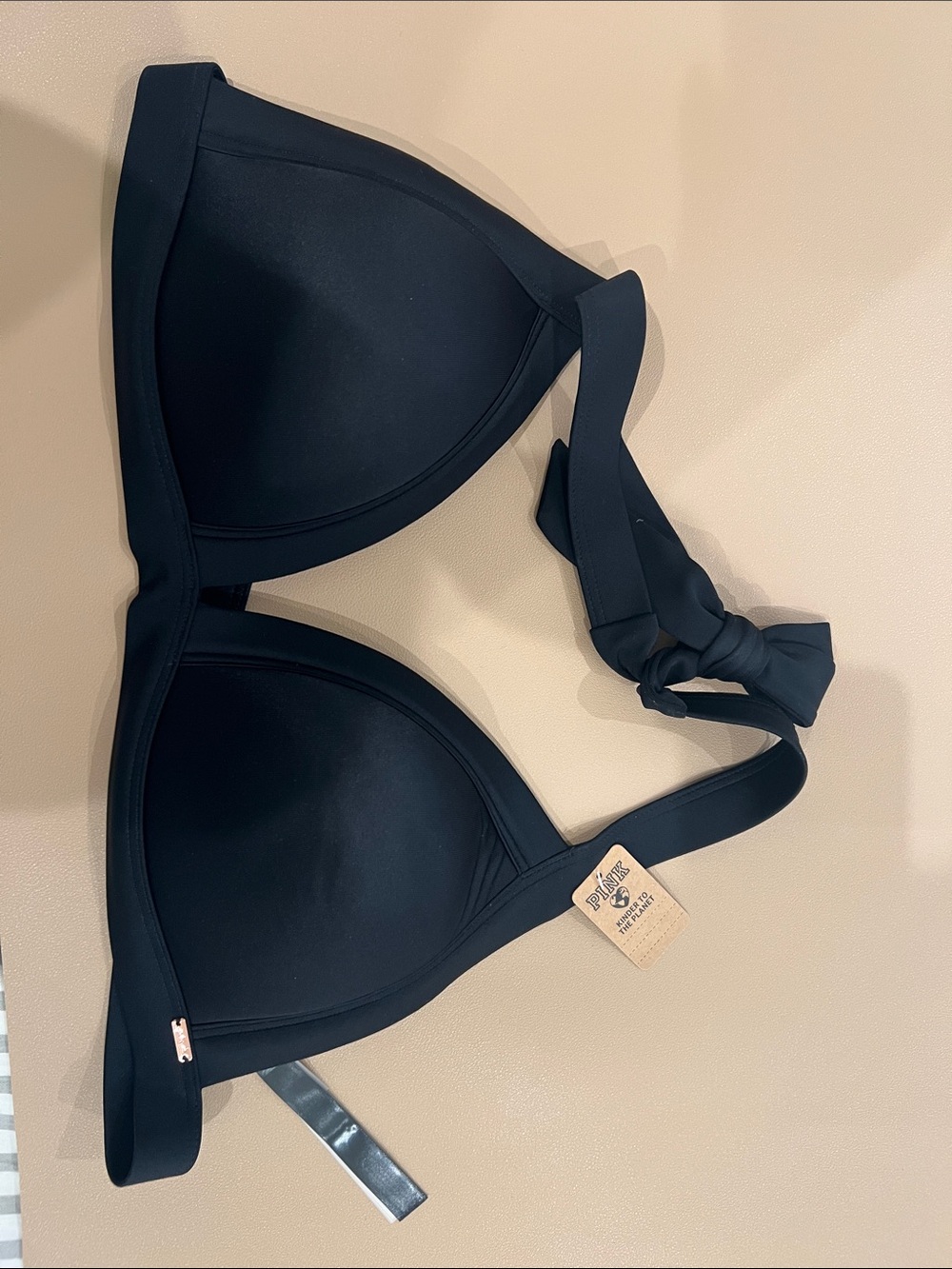 PINK Victoria's Secret Black Halter Push-Up Bikini Top